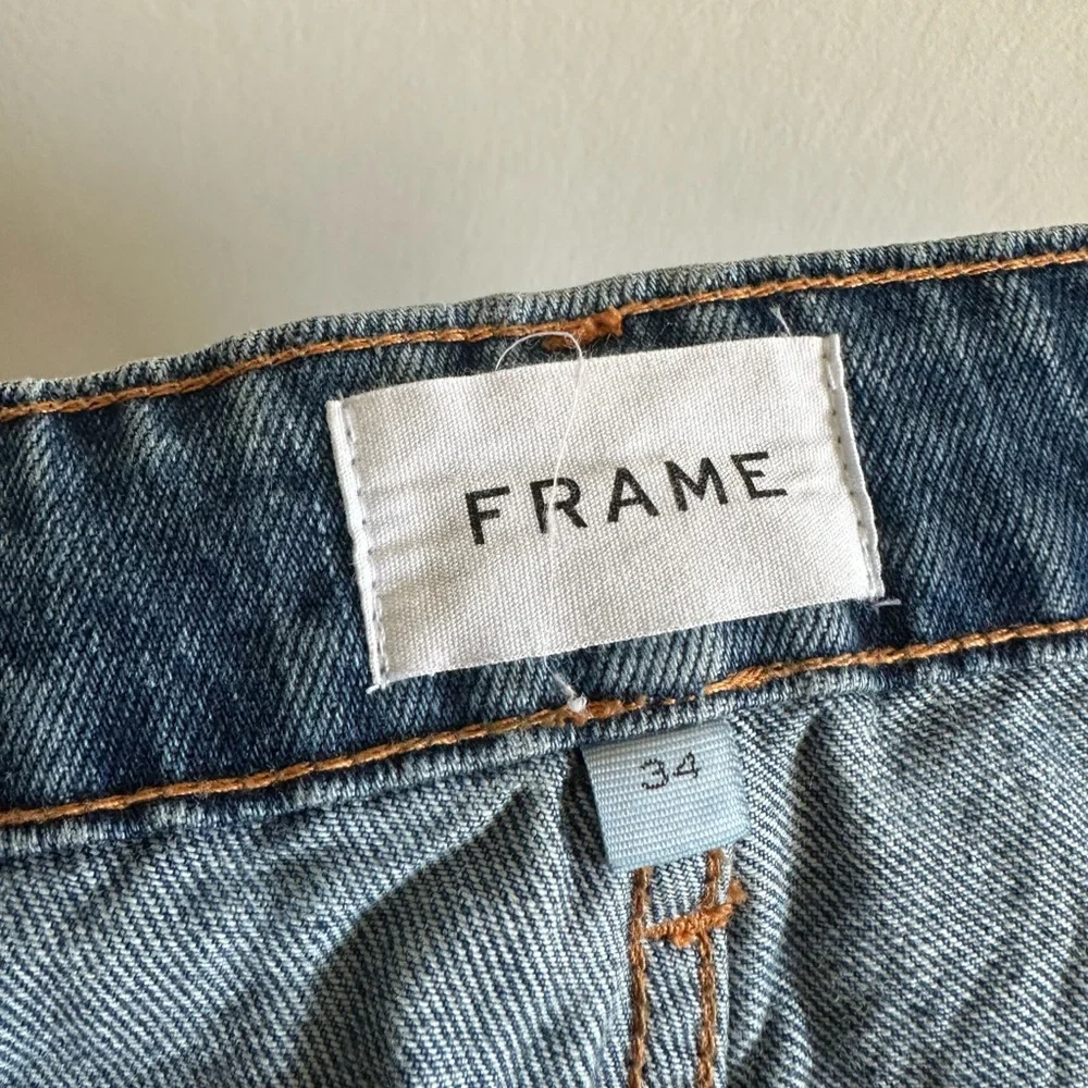 FRAME Denim Designer Blue Le Grand Garcon Cutoff Rolled Hem Jean Shorts size 34 - Picture 10 of 12